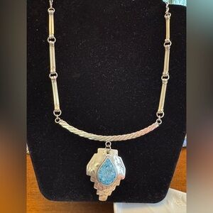 Silver Necklace with Blue Teardrop Pendant